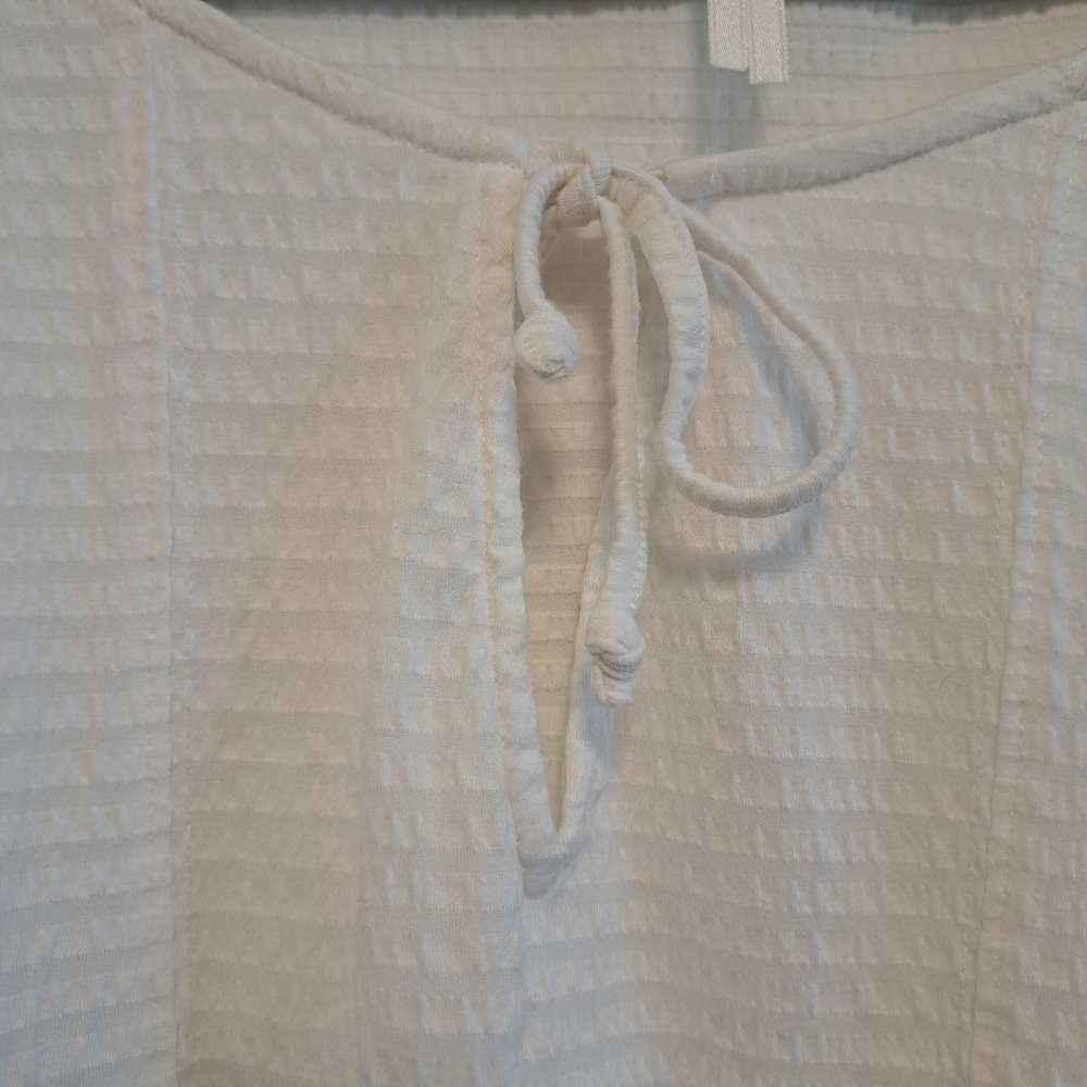 Anthropologie Rebecca Blouse Ivory Tie Neck Dolman Sleeve Top Women's Sz L - Picture 10 of 14